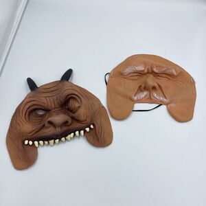 VTG  Scary Old Man Devil Mask Halloween Rubber Latex Creepy Costumes Lot Of 2
